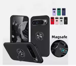 For Google Pixel 9/9 Pro/9A Ring Stand Silicone Magnetic Hybrid Phone Case Cover - Picture 1 of 8