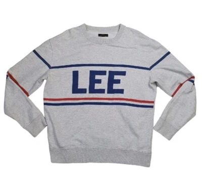 lee spellout sweatshirt size L large grey retro top pullover cotton jumper - Image 1 of 4