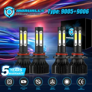 9005 9006 LED Headlights Kit Combo Bulbs 6500K High Low Beam Super White Bright - Picture 1 of 12