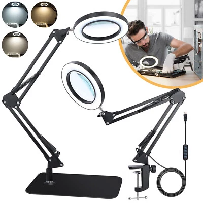 10X Lupe mit Licht und Klemme Beleuchtete Lupe Dimmbare LED Schreibtischlampe - Bild 1 von 4