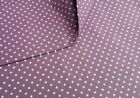 Nowa 100% bawełna tkanina rzemieślnicza fioletowa/biała kropki design