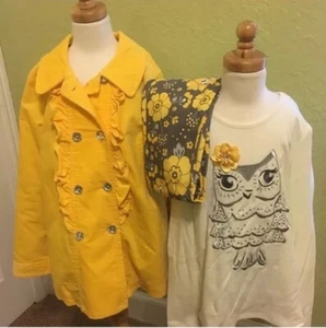 New Gymboree Girls BRIGHT OWL 3pc Set Yellow Coat Shirt Grey Floral Pants Sz 10 - Picture 1 of 6
