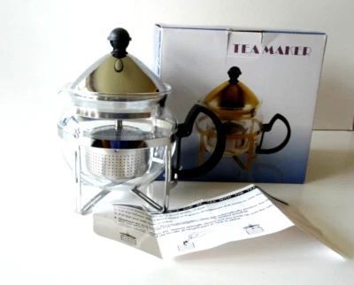 TEAMAKER Glass Teapot in Metal Stand With Tea Leaf Infuser from England - Image 1 of 4