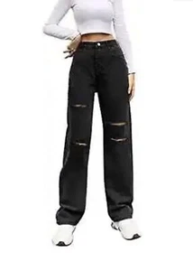 NWT Genleck Women’s Black Baggy Jeans for Teen Girls Y2K Pants High Waist Ripped - Picture 1 of 10