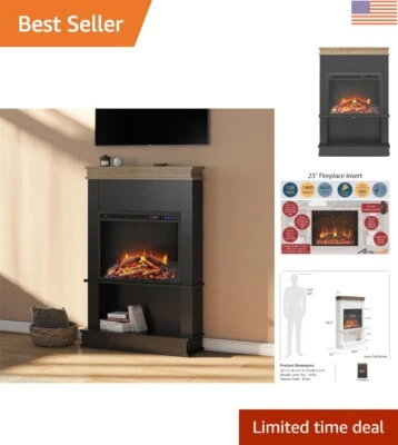 30-Inch Freestanding Electric Fireplace with Adjustable Flame & Shelf, Black - Image 1 of 4