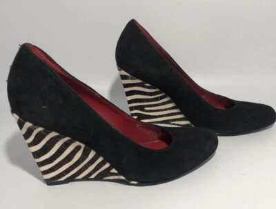 Nine West Black Wedge 3.75" Heel Pumps, size 6M Zebra Stripe - Image 1 of 4