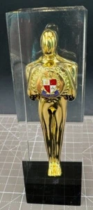 Vintage Merit Award Gold Man Statue Encased in Lucite 8" - Picture 1 of 6