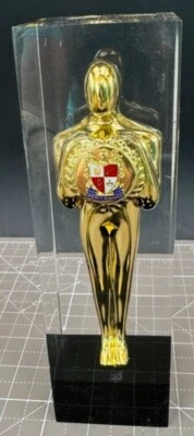 Vintage Merit Award Gold Man Statue Encased in Lucite 8" - Image 1 of 4
