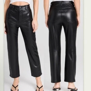 7 For All Mankind Logan Stovepipe Black Vegan Leather Pu Pants Womens Size Small - Picture 1 of 10