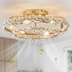 20" Flush Mount Ceiling Fan with Lights, Caged Modern Chandelier Ceiling Fans wi - Picture 1 of 7