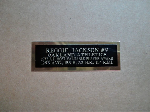 Reggie Jackson Athletics 1973 AL MVP Award Baseball Card Plaque Nameplate 1 X 3 Cover