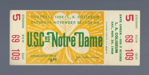 O.J. SIMPSON HEISMAN - 1968 NOTRE DAME FIGHTING IRISH @ USC TROJANS FULL TICKET Cover