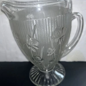 Vintage Jeannette Glass Pitcher Iris and Herringbone Pattern Depression Glass - Picture 1 of 5