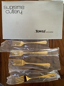 Towle Abbey Shell Supreme Cutlery Gold Plated Flatware Set Of 4 Salad Forks New! - Picture 1 of 4