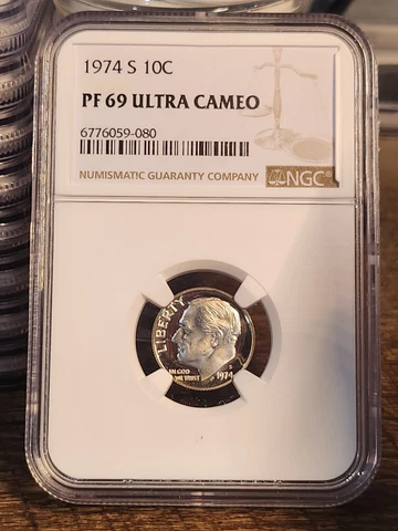 1974 S Proof Roosevelt 10c, NGC Certified PF 69 ULTRA CAMEO, 080 Cover
