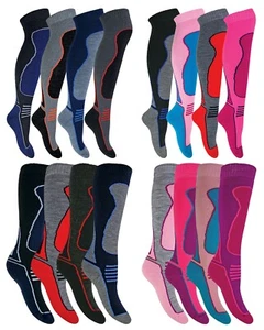 4 Pack Kids Girls Boys Extra Long Warm Knee High Padded Wool Blend Ski Socks - Picture 1 of 37