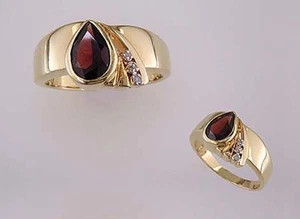 18KT GOLD OVER STERLING SILVER GARNET & DIAMOND RING-10 - Picture 1 of 1
