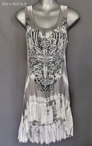 New VOCAL Womens CRYSTAL GRAY WINGS TIE DYE HI LO SHIRT TUNIC TANK TOP S M L XL - Picture 1 of 4