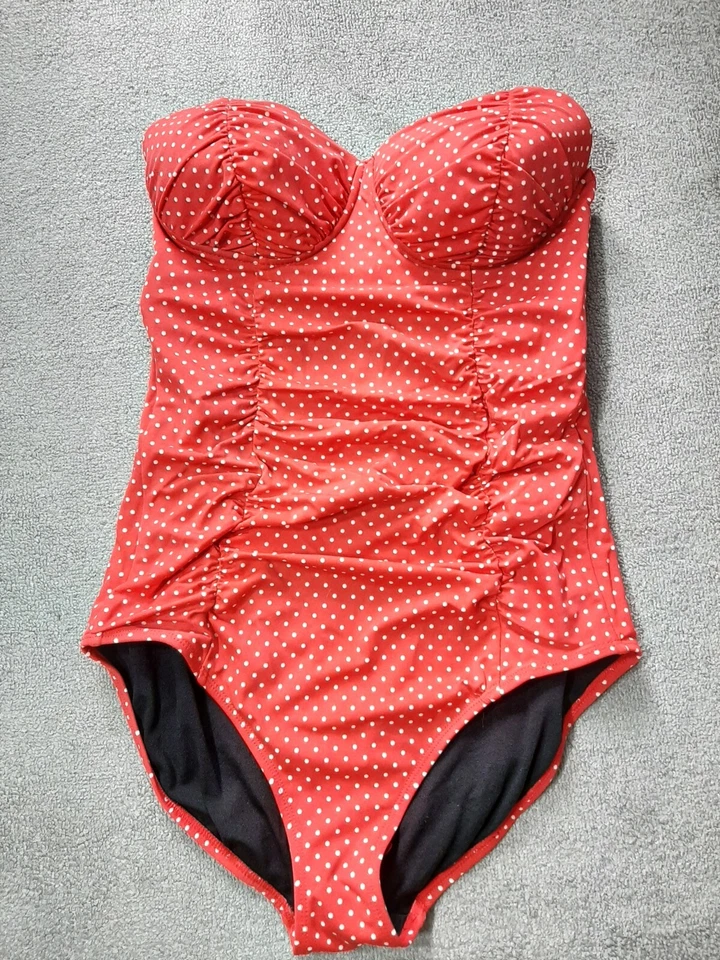 Camiseta sin mangas de natación Jaclyn Smith para mujer talla 10 sujetador incorporado rojo blanco lunares Foto 1 de 4