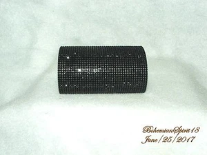 IMPRESIONANTE BRAZALETE AUSTRIACO NEGRO BRILLO CRISTALES ESTRÁS 4"" ANCHO - Imagen 1 de 5