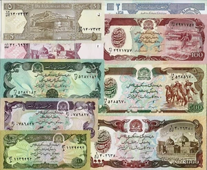 Afghanistan Set of 9 Pcs 1979-2002 1 2 5 10 20 50 100 500 1000 AFGHANIS UNC NOTE - Picture 1 of 3