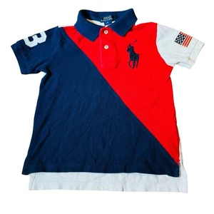 Polo Ralph Lauren Boys Polo Shirt USA Flag Polo Big Pony Red White Blue Size 5 - Picture 1 of 5