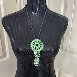 Vintage Tribal Beaded Medallion Necklace Handmade Native Style Festival Jewelry - Picture 1 of 4