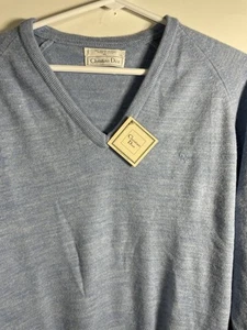 Vintage Christian Dior V Neck Sweater Size XL Made In USA Blue NWT - Picture 1 of 7