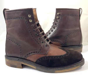 Ferragamo Tramezza Men's 10 EE Leather Suede Wingtip Dress Boots Browns Rg $1580 - Picture 1 of 8