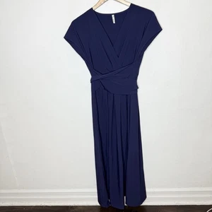 Halara Breezeful Navy Blue V-neck Dress Women’s Large Midi Short Sleeve Stretch - Picture 1 of 9