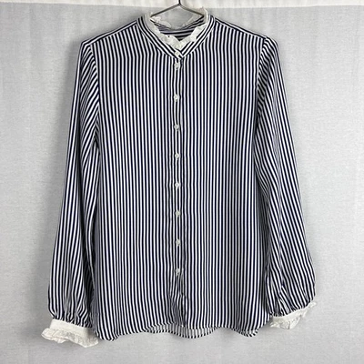 J. Crew Top Womens Medium Drapey Ruffle Trim Shirt Striped Old Money Victorian - Image 1 of 4