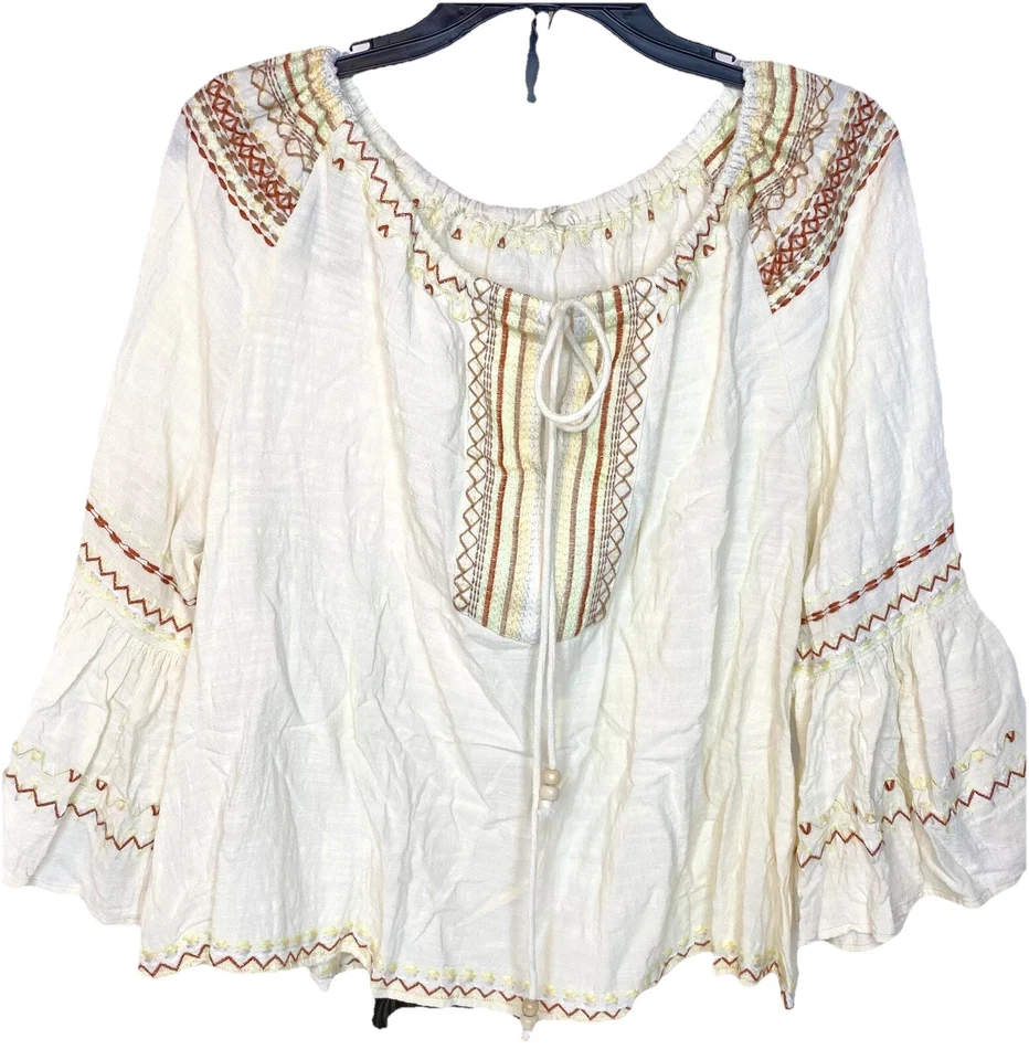 Camisa Ala Murciélago Bohemia Bordada Caballete Mujer’s Talla Grande Foto 1 de 4