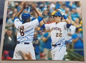 Christian Yelich Lorenzo Cain Milwaukee Brewers SIGNIERTES HANDSIGNIERTES 8x10 Foto - Bild 1 von 1
