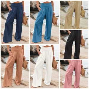 Women's Wide Leg Lounge Pants Soft Stretch Yoga Pajama Trousers Plus Size Summer - Picture 1 of 28
