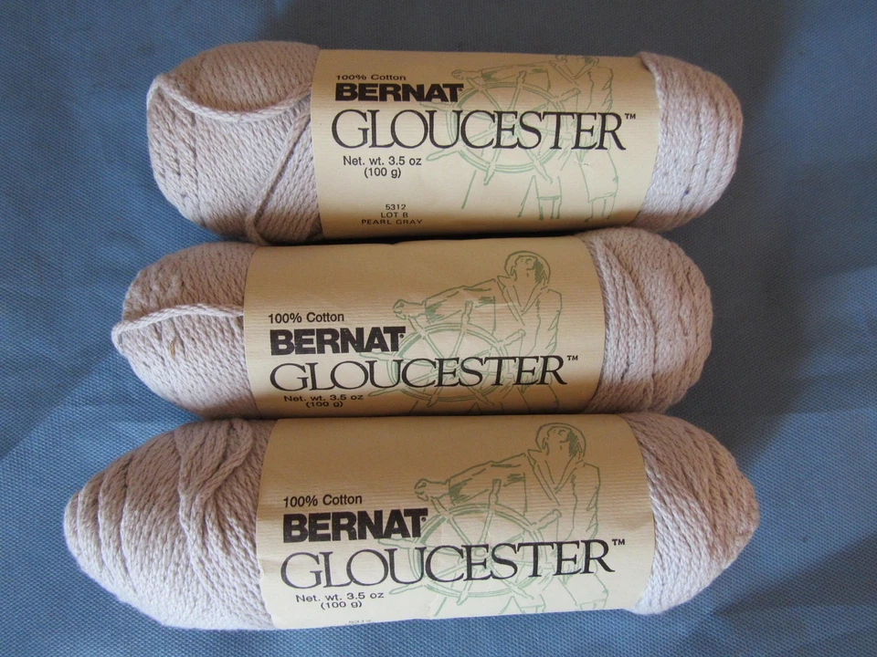 Bernat Gloucester 100% Cotton Yarn Pearl Gray 5312 3 Skeins Lot B Made USA Knit - Image 1 of 4