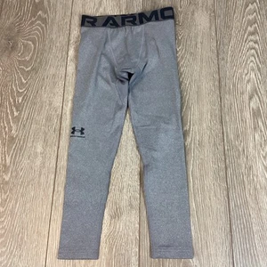 Under Armour Leggings Boys Youth XS Gray Coldgear Fitted Active Stretch - Picture 1 of 5