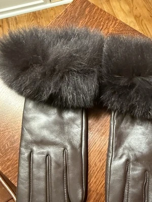 Guantes de cuero marrón con puños de piel de zorro talla XL para mujer nuevos Foto 1 de 4