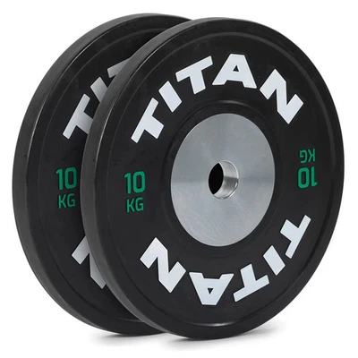 Par de placas de parachoques de competición Titan Fitness de 10 kg Elite, placas olímpicas negras Foto 1 de 4
