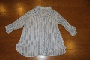 18-20 ❤️ AVENUE ❤️ TOP SHIRT ❤️ Blouse Office Work STRIPE Print ❤️ LINEN FEEL ❤️ - Picture 1 of 7