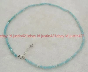 2x4mm Natural Faceted Blue Aquamarine Gemstone Rondelle Beads Necklace AAA - Picture 1 of 17