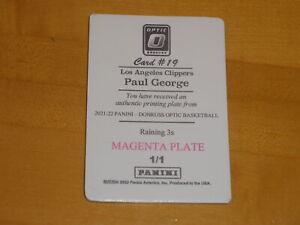2021-22 Donruss Optic Raining 3s #19 Paul George Magenta Printing Plate 1/1