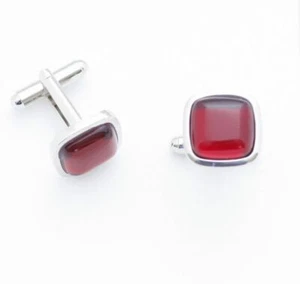 C0460 CUFF LINKS CUFFLINKS CRYSTAL CLEAN DARK BURGUNDY RED GARNET GEM STONE NEW - Picture 1 of 1