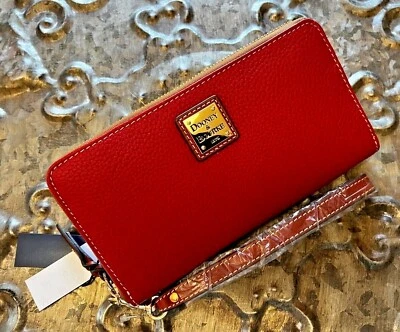 DOONEY & BOURKE ~ 大号 ZipAround 钱包 手包 手腕 ~ PEBBLE GRAIN ~ 红色 ~ 全新带盒! — 第 1/4 张图片