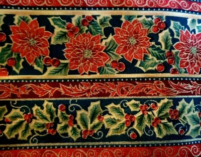 4.5 Yards Quality Cotton Quilt Fabric,  Xmas Table Decor Poinsettia+Hollyberry  - Image 1 of 2