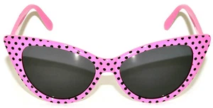 CAT EYE OWL SUNGLASSES DARK LENS POLKA DOTS GLASSES SHADES UV400 PINK WITH DOTS - Picture 1 of 3