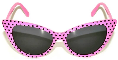 CAT EYE OWL SUNGLASSES DARK LENS POLKA DOTS GLASSES SHADES UV400 PINK WITH DOTS - Image 1 of 3
