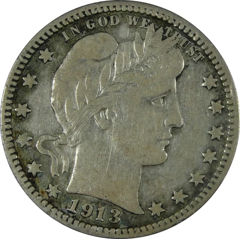 1913 Barber Silver Quarter VF Very Fine Old Cleaning *NG-381 Cover