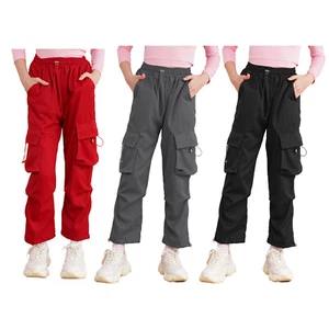 Kids Girls Cargo Pants Camping Trousers Drawstring Sweatpants Daily Wear Dance - Picture 1 of 37
