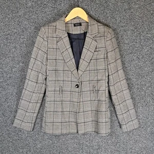 Forcast Womens Blazer Jacket Size 10 Black White Glen Check Career Office Work - Picture 1 of 9