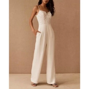 Neu Hayley Paige x BHLDN Harvey elfenbein beige Pailletten Mieder Krepp Hochzeit Overall - Bild 1 von 15